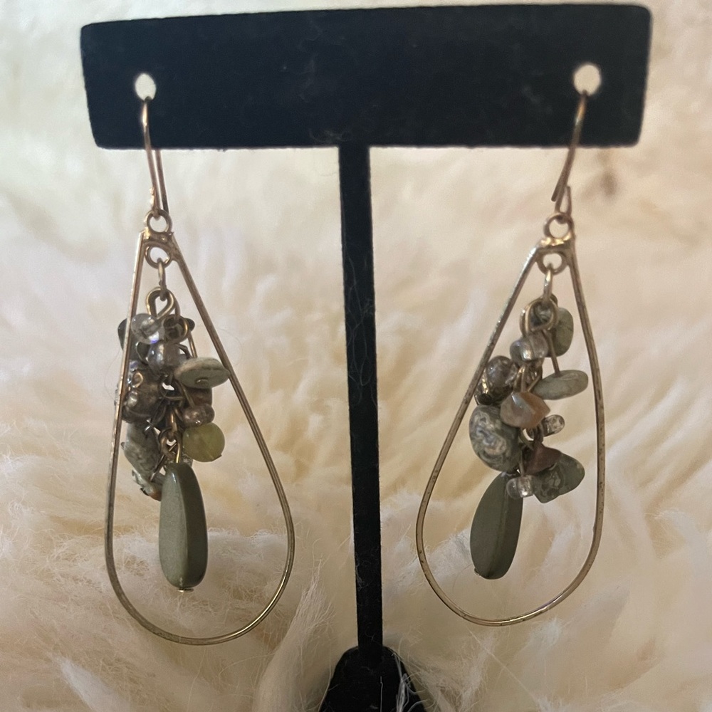 Gold tone and real jade drop earrings